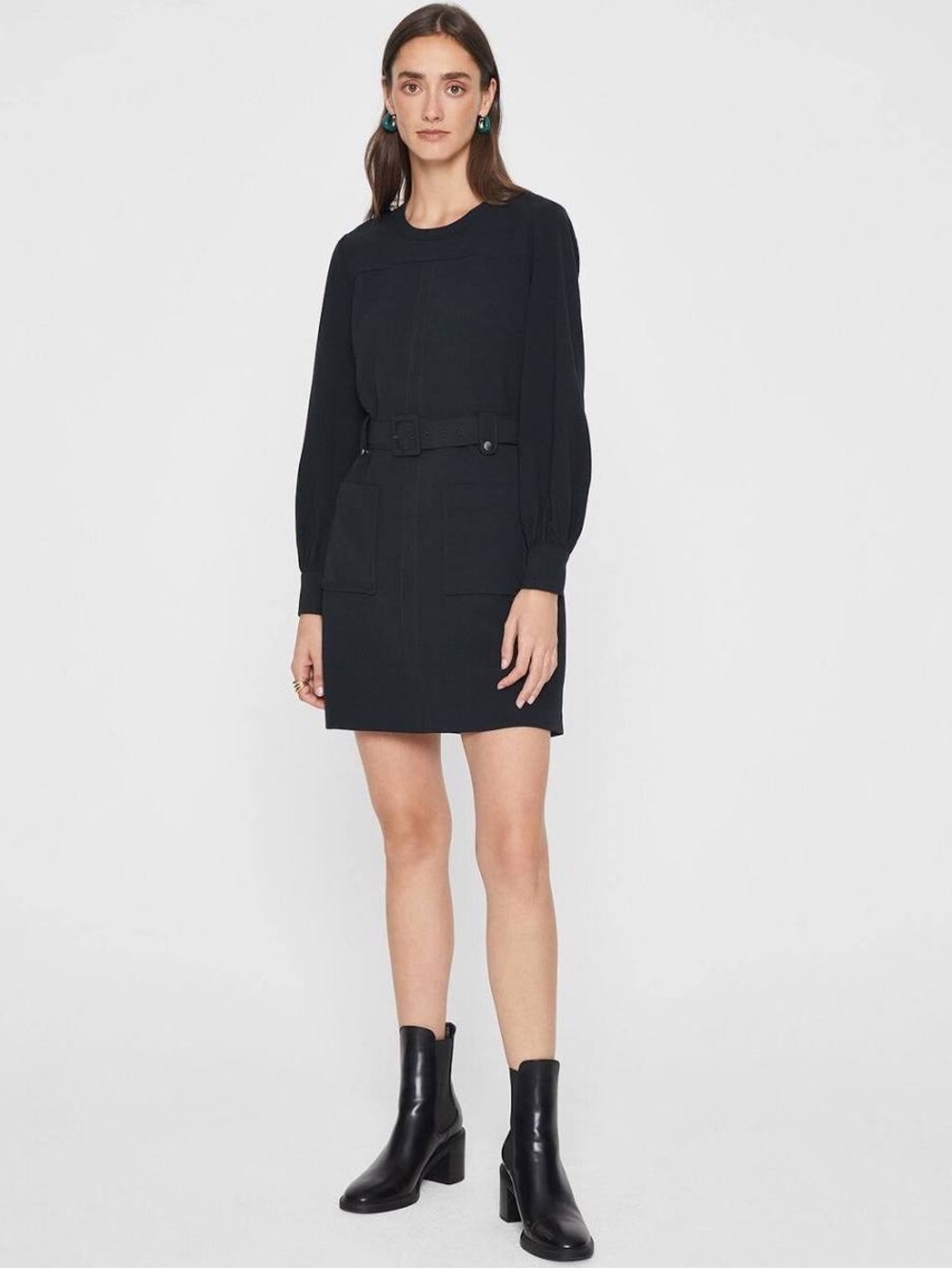 EUC Club Monaco Black Long-Sleeve Belted Mini Dress - Size 4